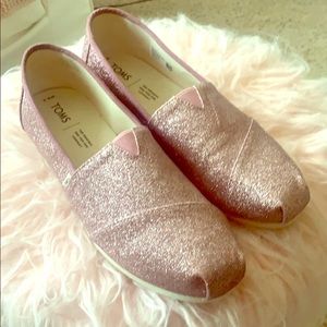 TOMS Glitter Canvas Classic Slip-On Shoes - Pink